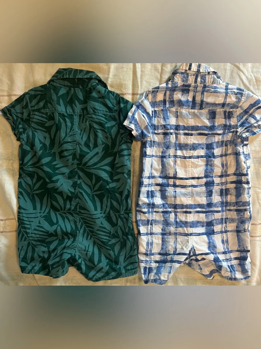 Baby GAP Bundle Green Leaf-Print 12-18 & Blue Plaid Button-Front 18-24 Rompers